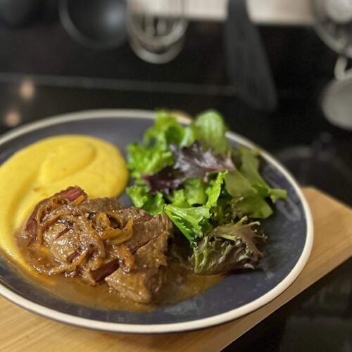 Recette pavé bœuf chutney d’oignon purée pomme de terre-butternut