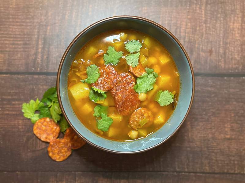 Recette soupe espagnole chorizo pois chiches