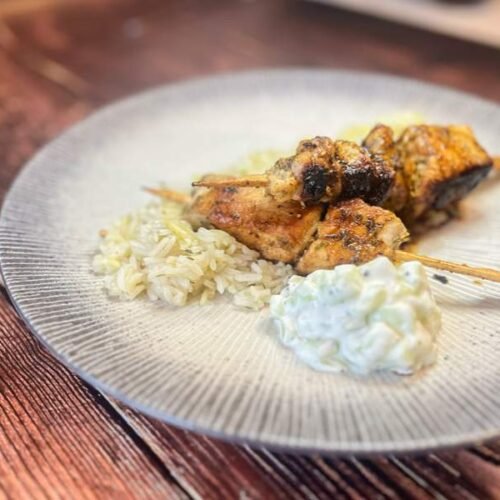Recette brochettes de porc tzatziki riz pilaf