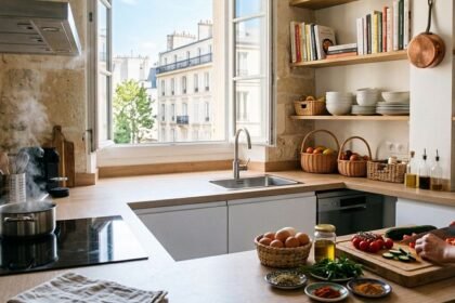 Cuisine aménagée avec plan de travail dégagé